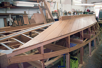 Part built wooden slipper hull frame